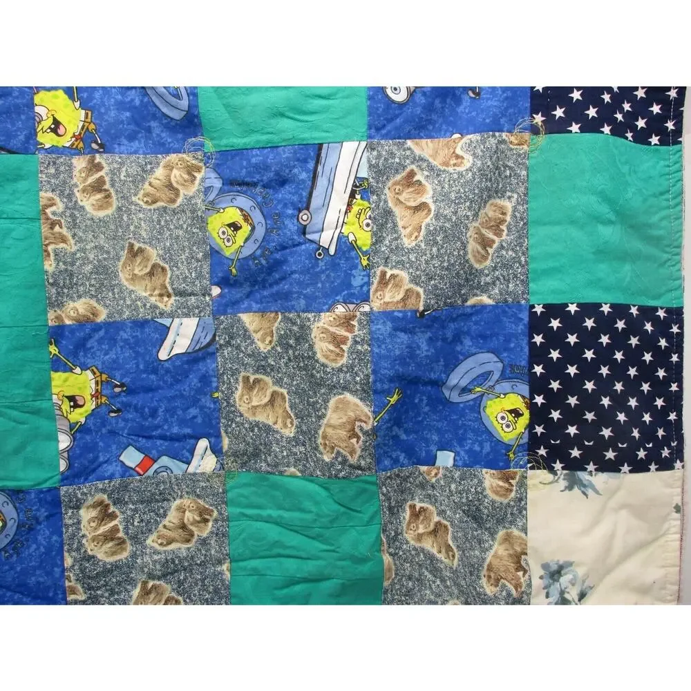 Vintage Tugboat SpongeBob BEAR STAR Nickelodeon Flannel Throw Blanket 43